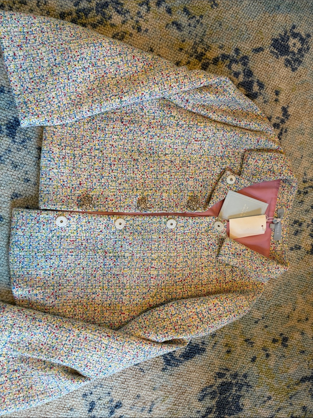 Hill House Multicolor Tweed Blazer with Pink Interior